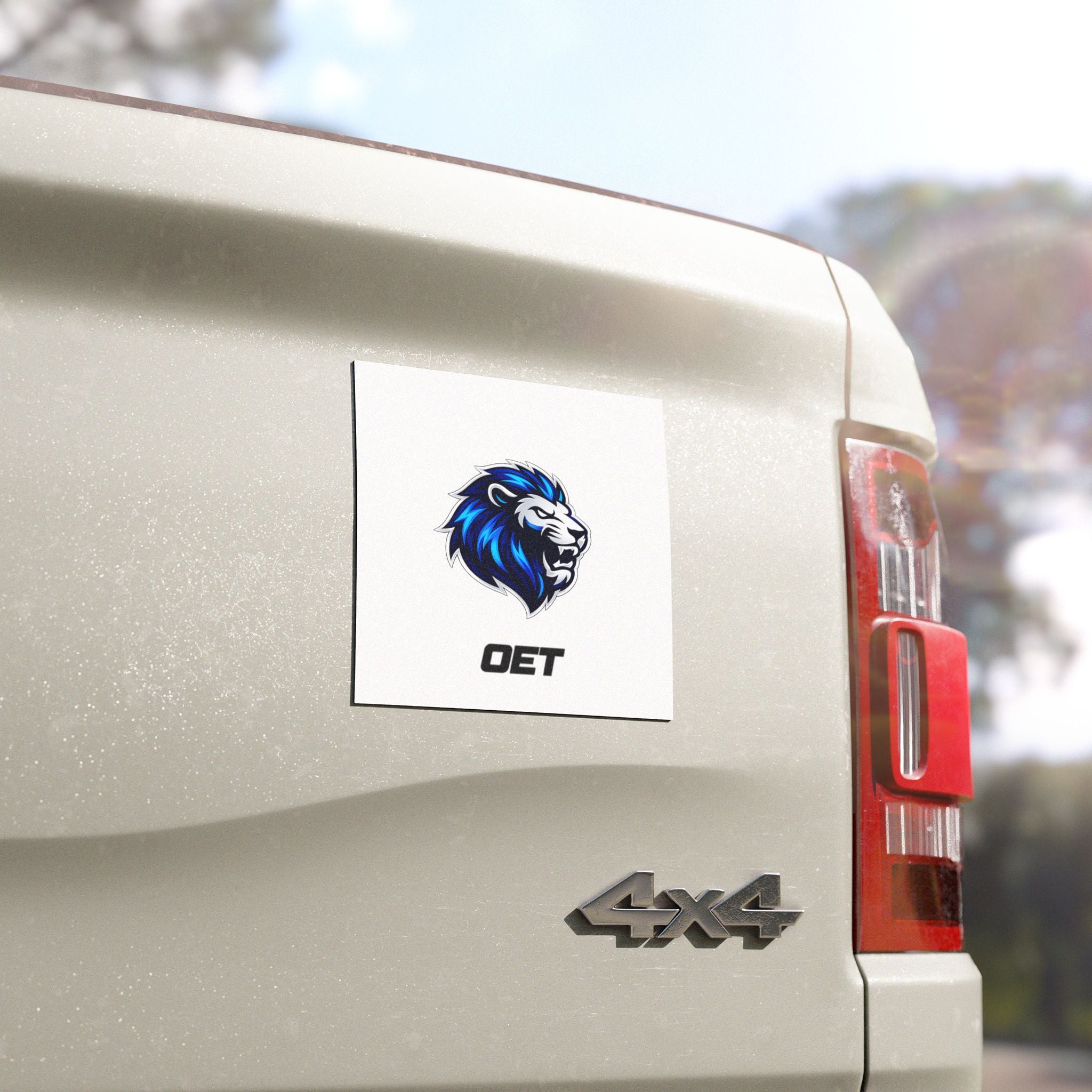 Lion Head Car Magnet — Blue Lion Logo Magnetic Decal (OET Text)