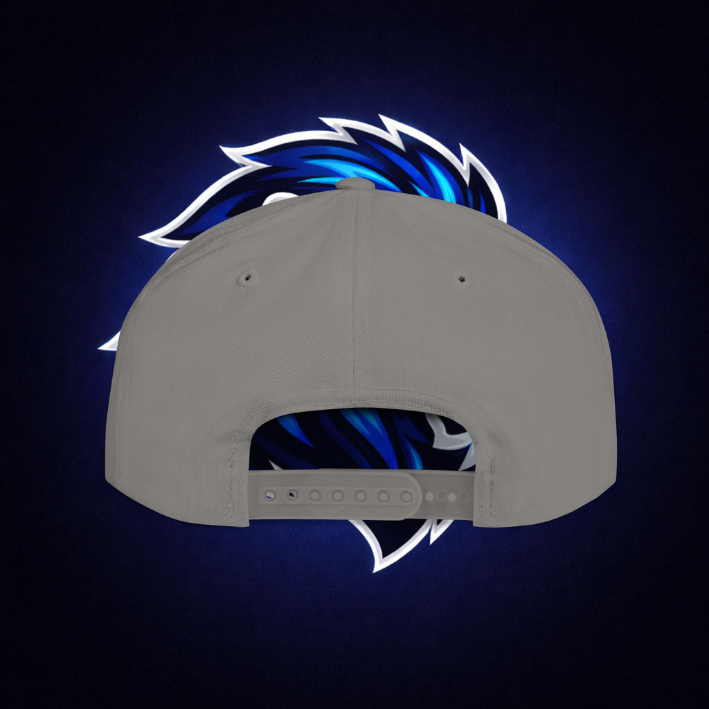 Flat Bill "OET" Snapback Hat — Blue Lion Logo Streetwear Cap