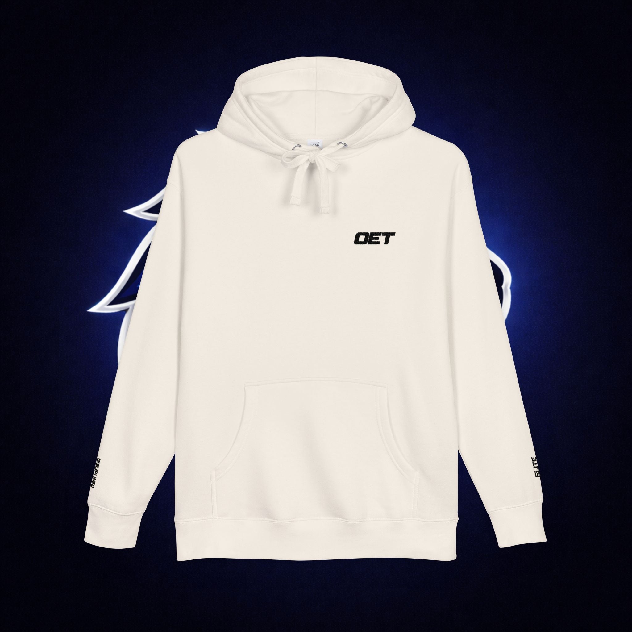 Minimal 'OET' Logo Hoodie – White Fleece Pullover