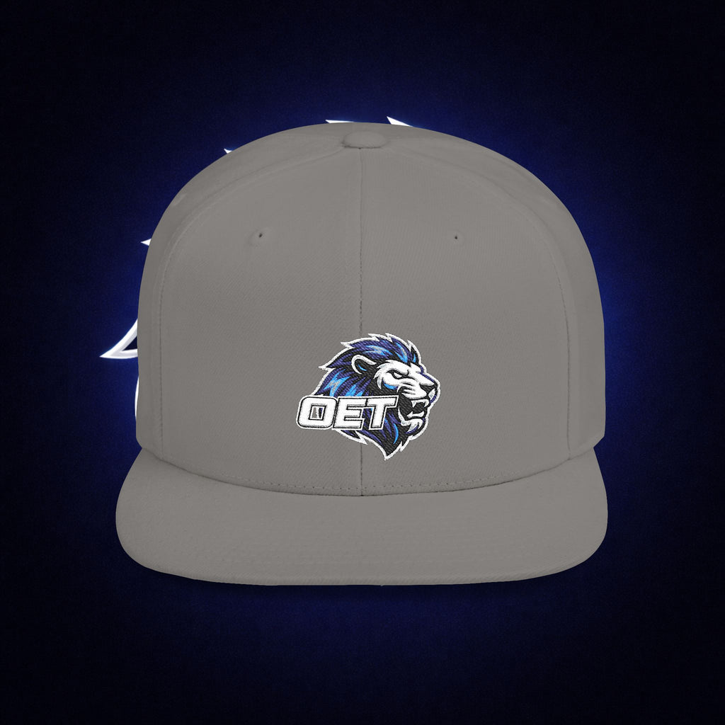 Flat Bill "OET" Snapback Hat — Blue Lion Logo Streetwear Cap