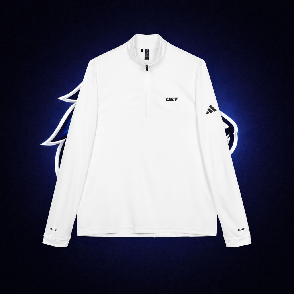 Embroidered "OET" Adidas Quarter-Zip Pullover "ELITE" Sleeve – Clean White Athletic Top