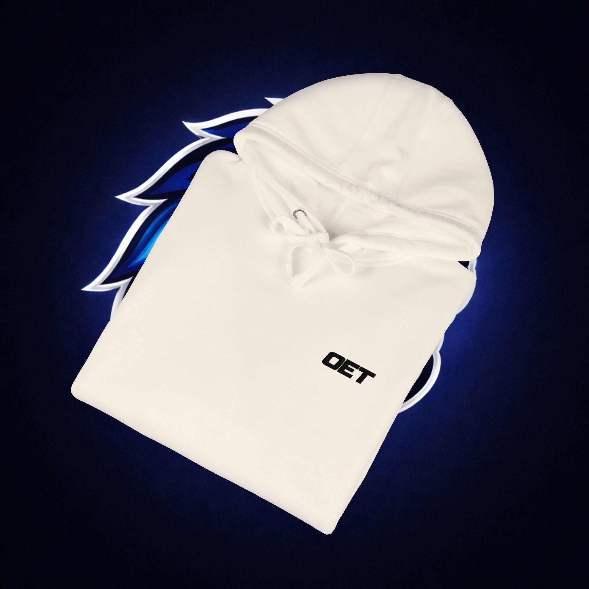 Minimal 'OET' Logo Hoodie – White Fleece Pullover
