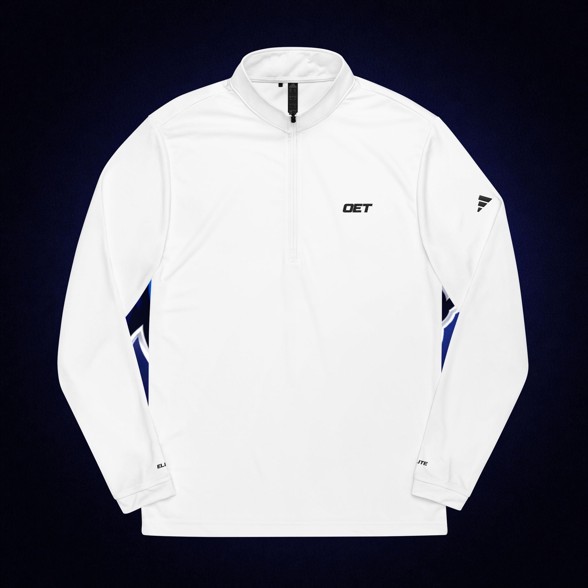 Embroidered "OET" Adidas Quarter-Zip Pullover "ELITE" Sleeve – Clean White Athletic Top