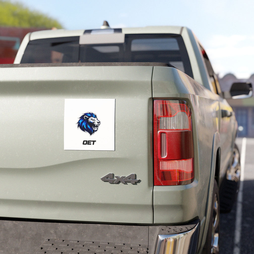 Lion Head Car Magnet — Blue Lion Logo Magnetic Decal (OET Text)