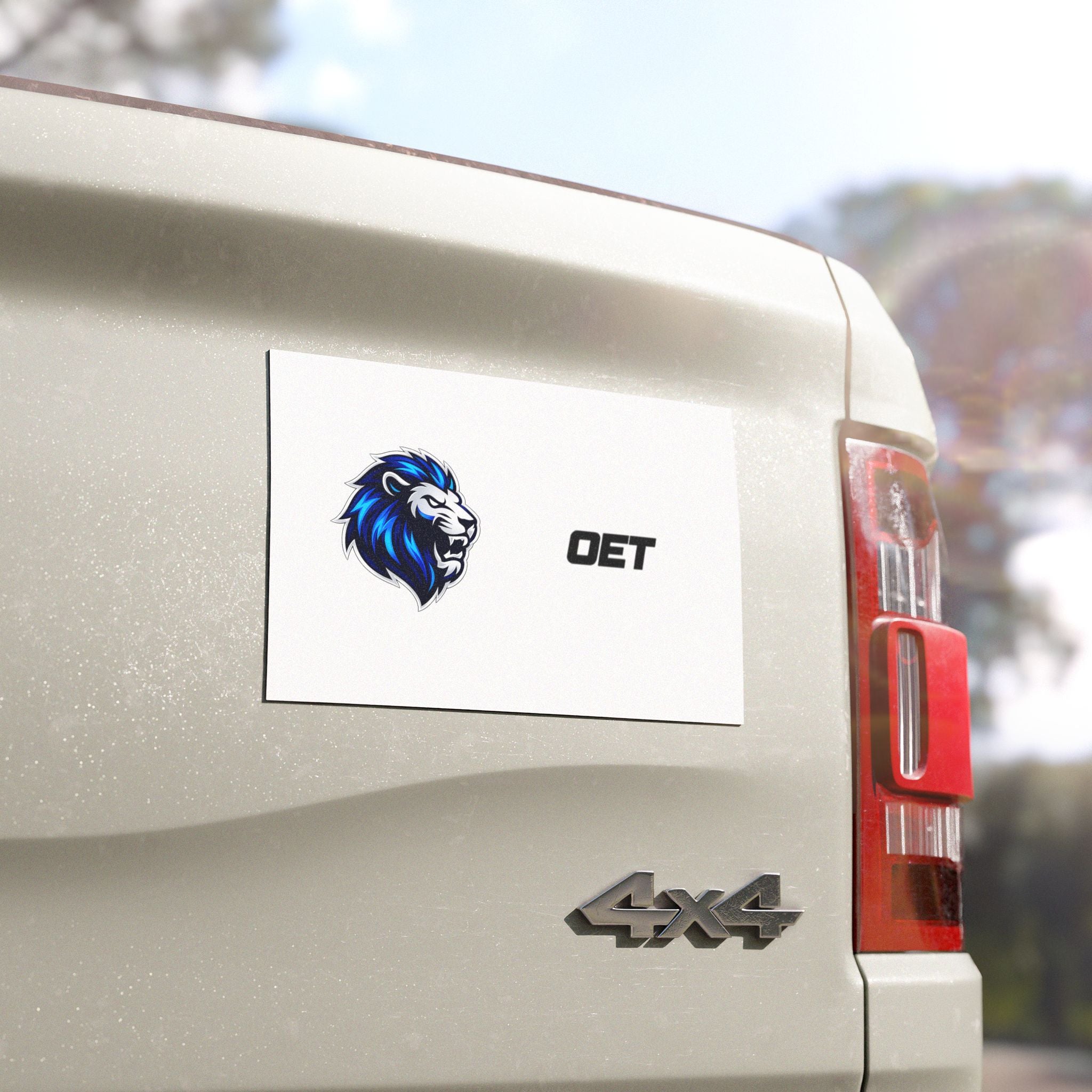 Lion Head Car Magnet — Blue Lion Logo Magnetic Decal (OET Text)