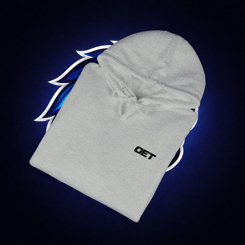 Minimal 'OET' Logo Hoodie – White Fleece Pullover