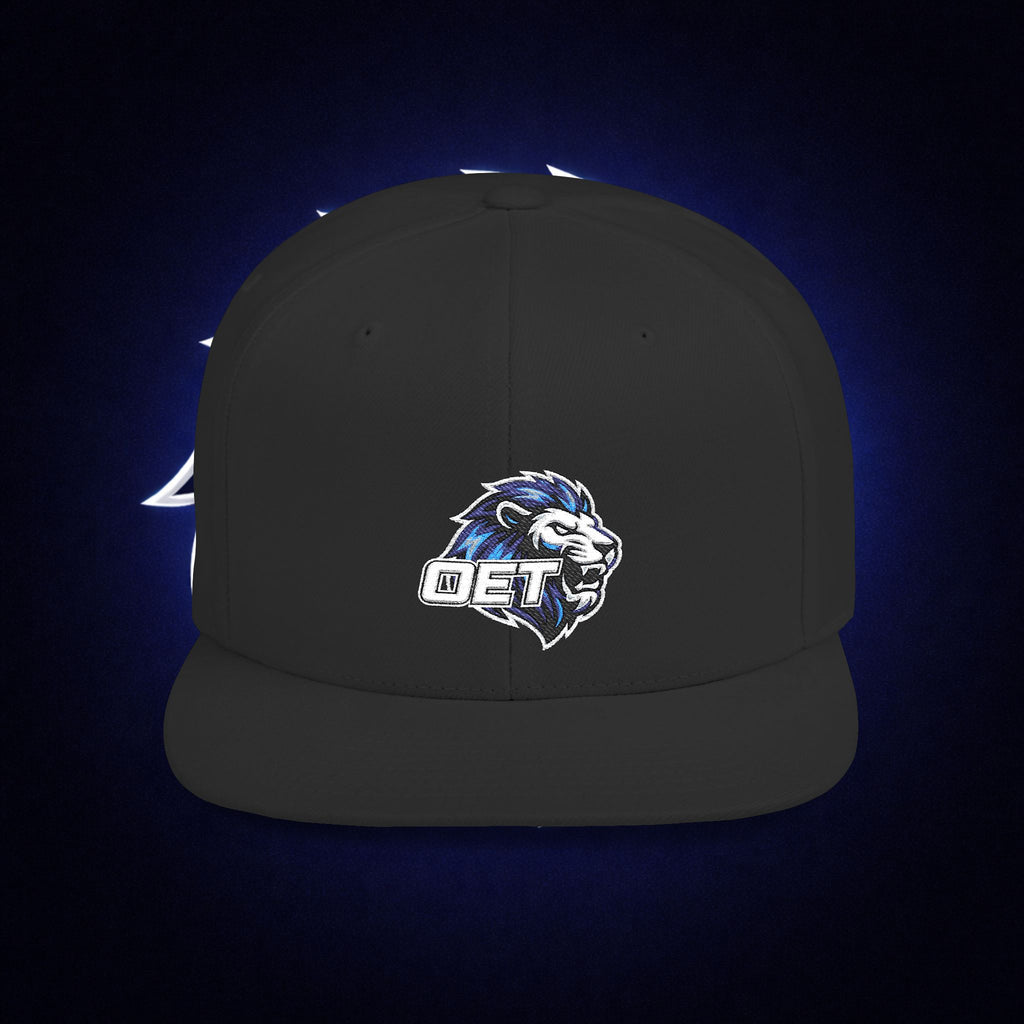 Flat Bill "OET" Snapback Hat — Blue Lion Logo Streetwear Cap
