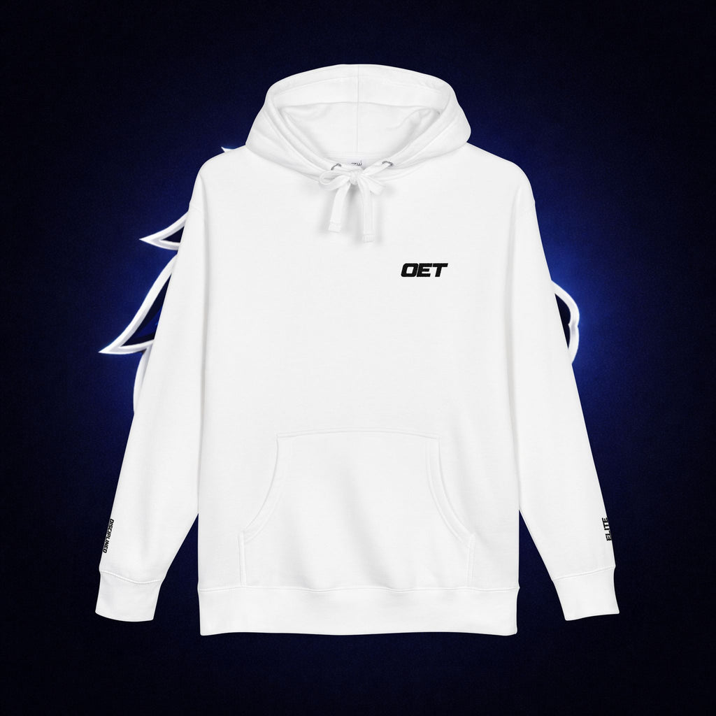 Minimal 'OET' Logo Hoodie – White Fleece Pullover