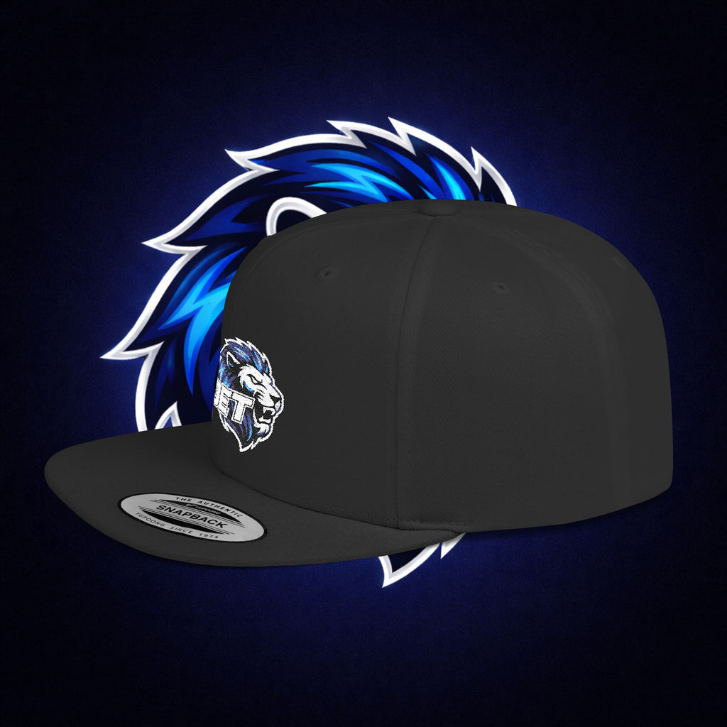 Flat Bill "OET" Snapback Hat — Blue Lion Logo Streetwear Cap
