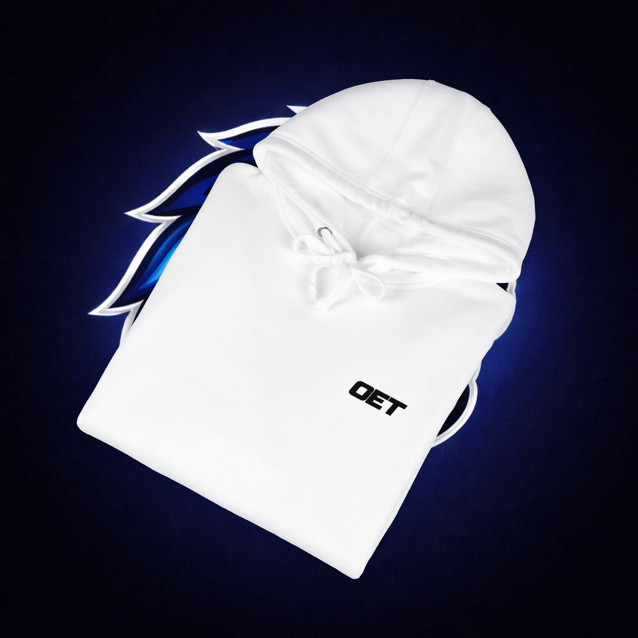 Minimal 'OET' Logo Hoodie – White Fleece Pullover