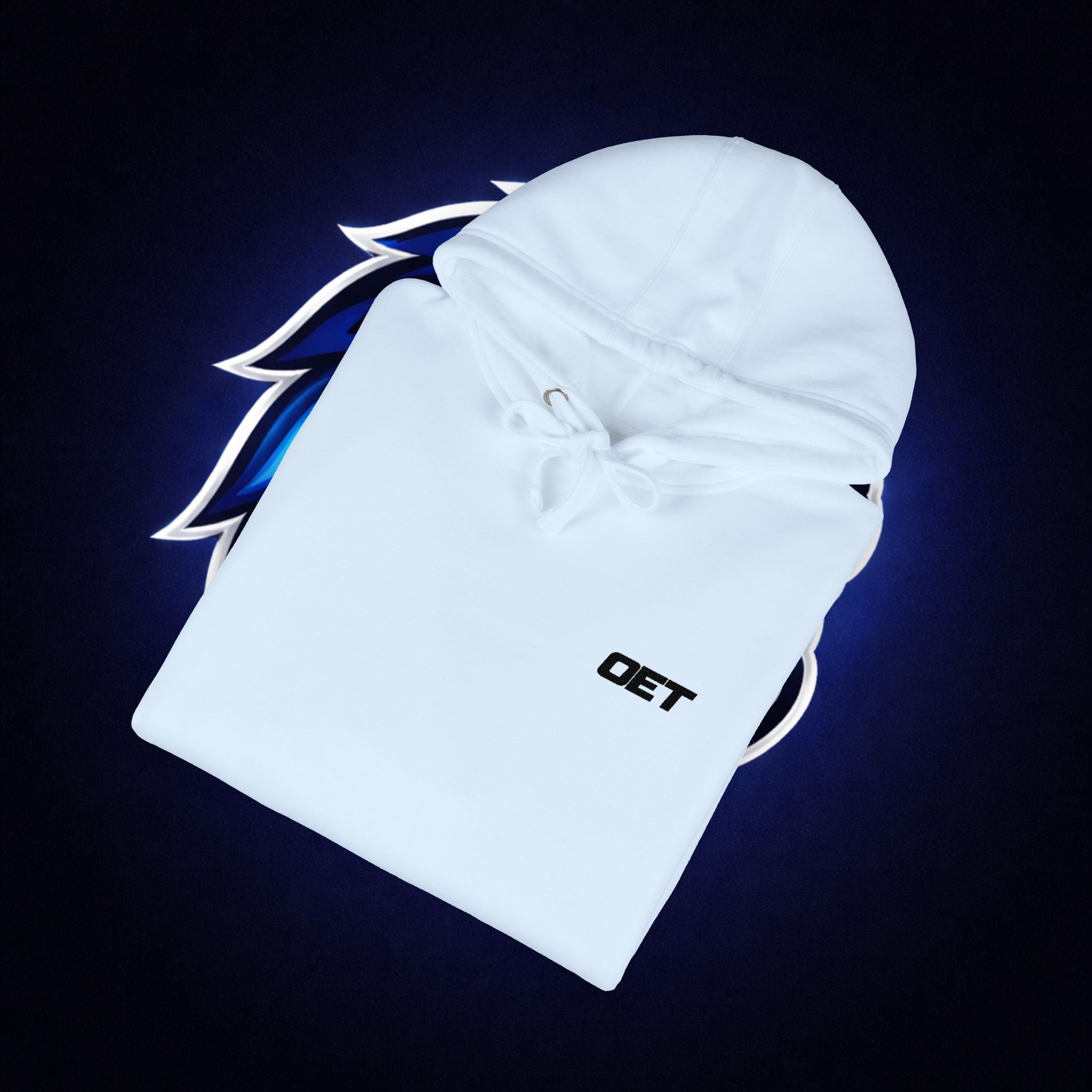 Minimal 'OET' Logo Hoodie – White Fleece Pullover