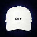 Classic Dad Cap — White 'OET' Embroidered Baseball Hat (Back Text: DISCIPLINED.)