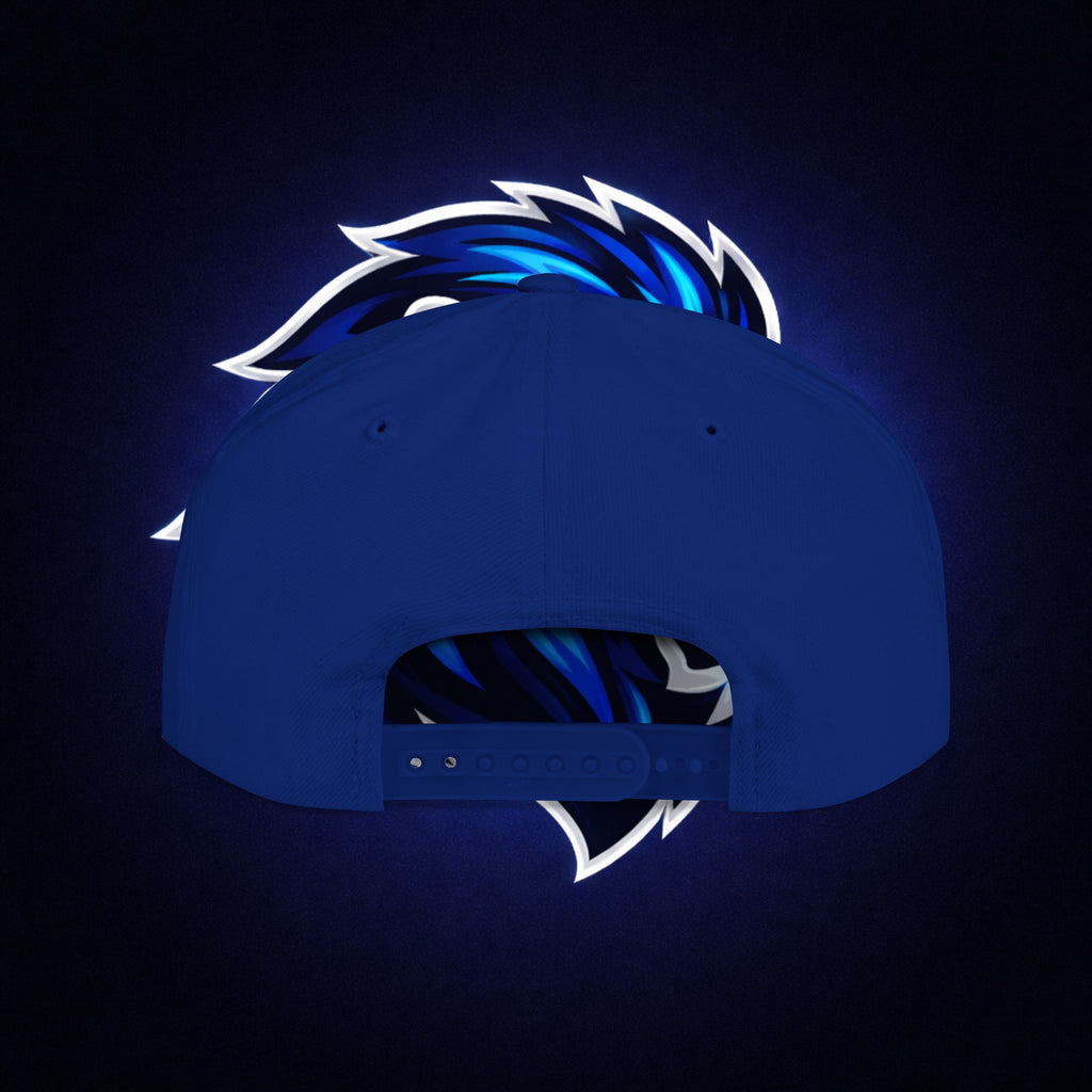 Flat Bill "OET" Snapback Hat — Blue Lion Logo Streetwear Cap