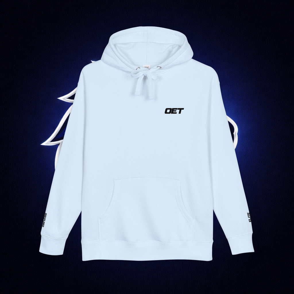 Minimal 'OET' Logo Hoodie – White Fleece Pullover