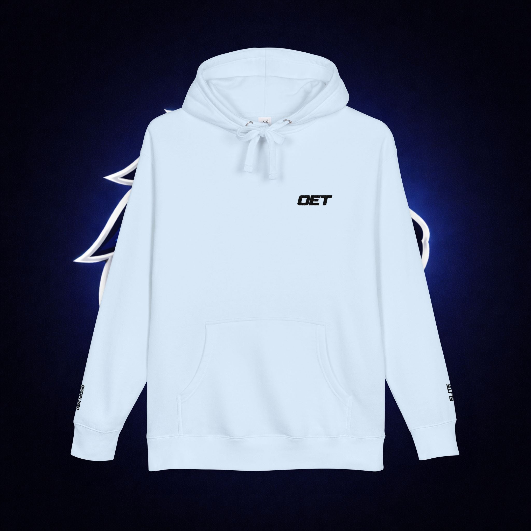 Minimal 'OET' Logo Hoodie – White Fleece Pullover