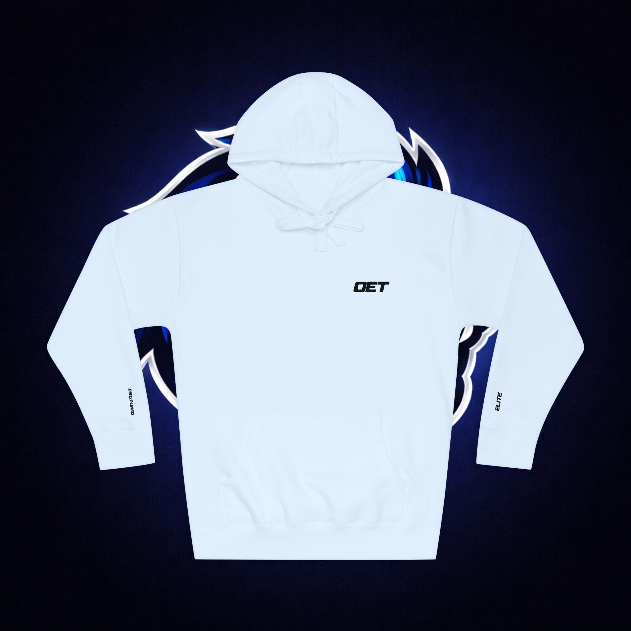 Minimal 'OET' Logo Hoodie – White Fleece Pullover