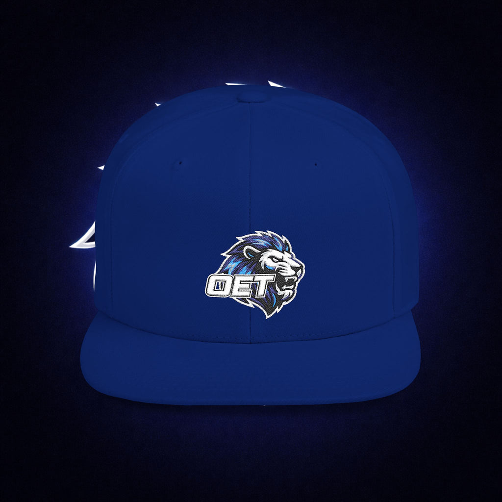 Flat Bill "OET" Snapback Hat — Blue Lion Logo Streetwear Cap